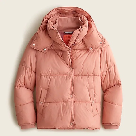 J. Crew Jackets & Blazers - J Crew Pink Flurry Puffer Jacket With Primaloft Hooded Large Collar Size…